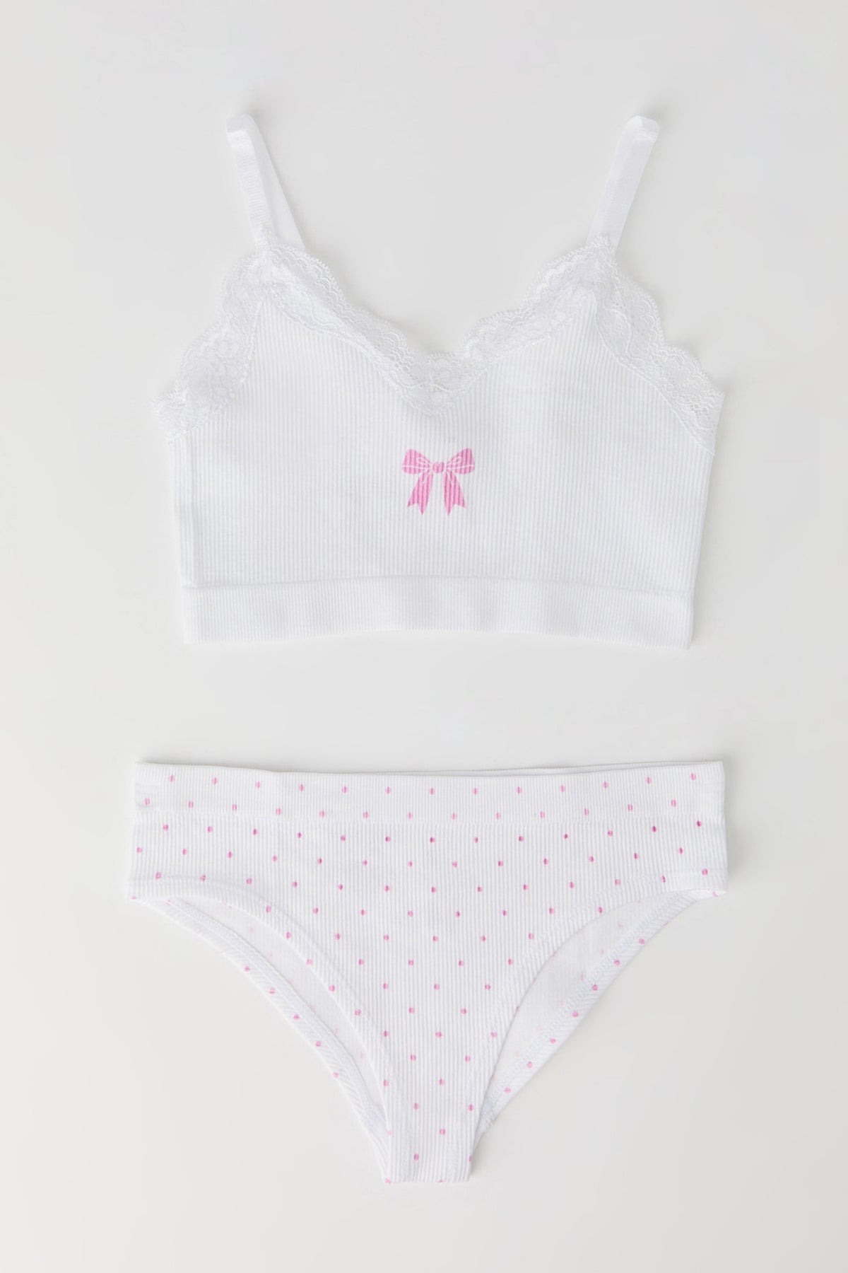 Girls Ribbed Seamless Bra Tank & Underwear Set - White