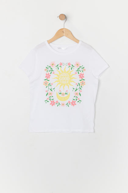 T-shirt à imprimé Moon and Flowers pour fille