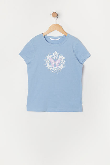 T-shirt à imprimé Blue Butterfly pour fille