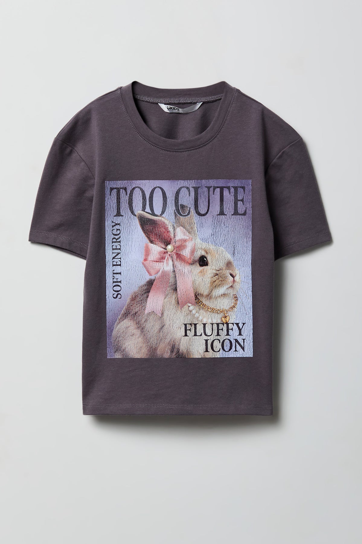 Girls Luxe Heavy Cotton Animal Graphic T-Shirt - Dark Grey