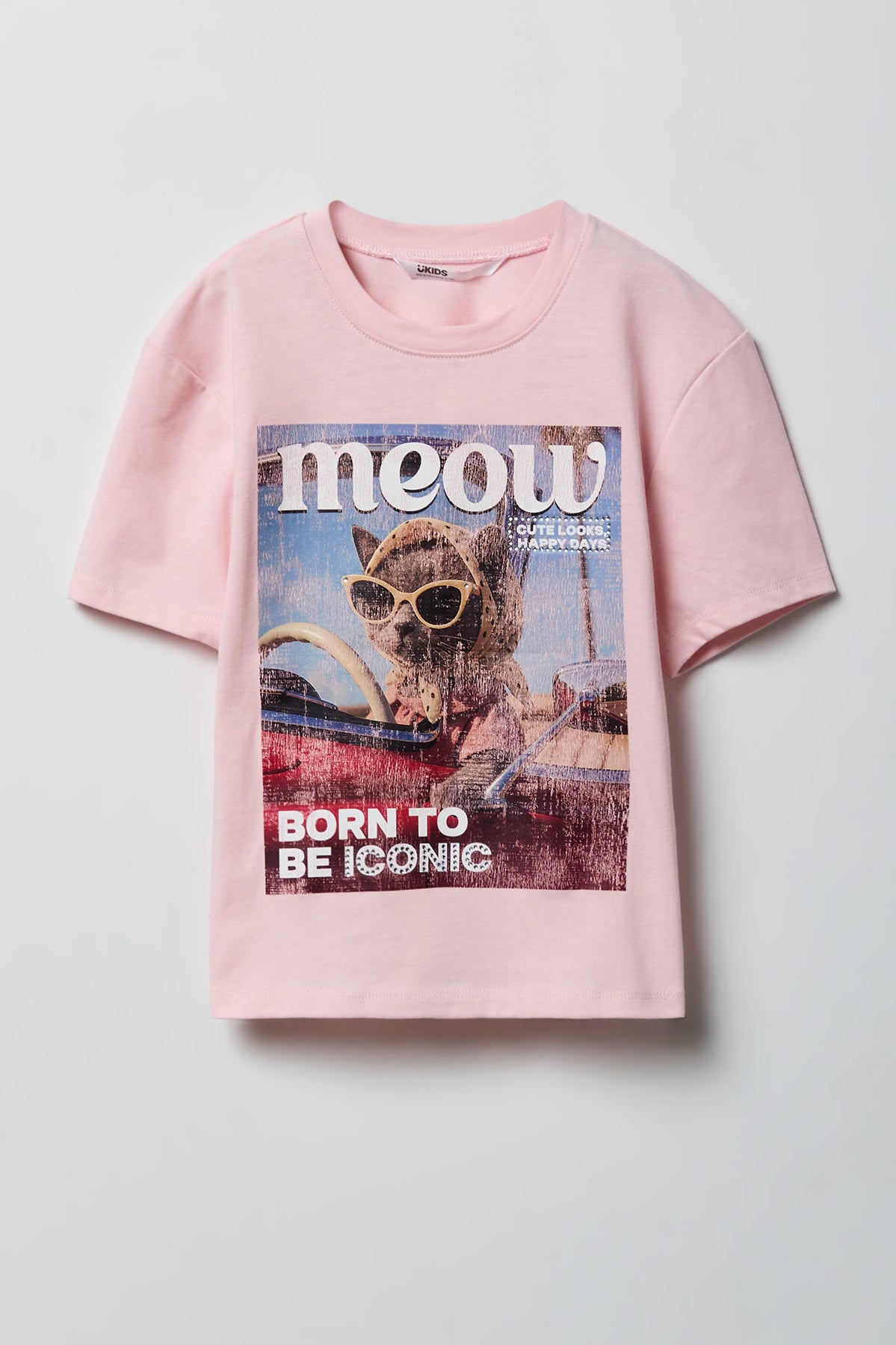 Girls Luxe Heavy Cotton Animal Graphic T-Shirt - Light Pink