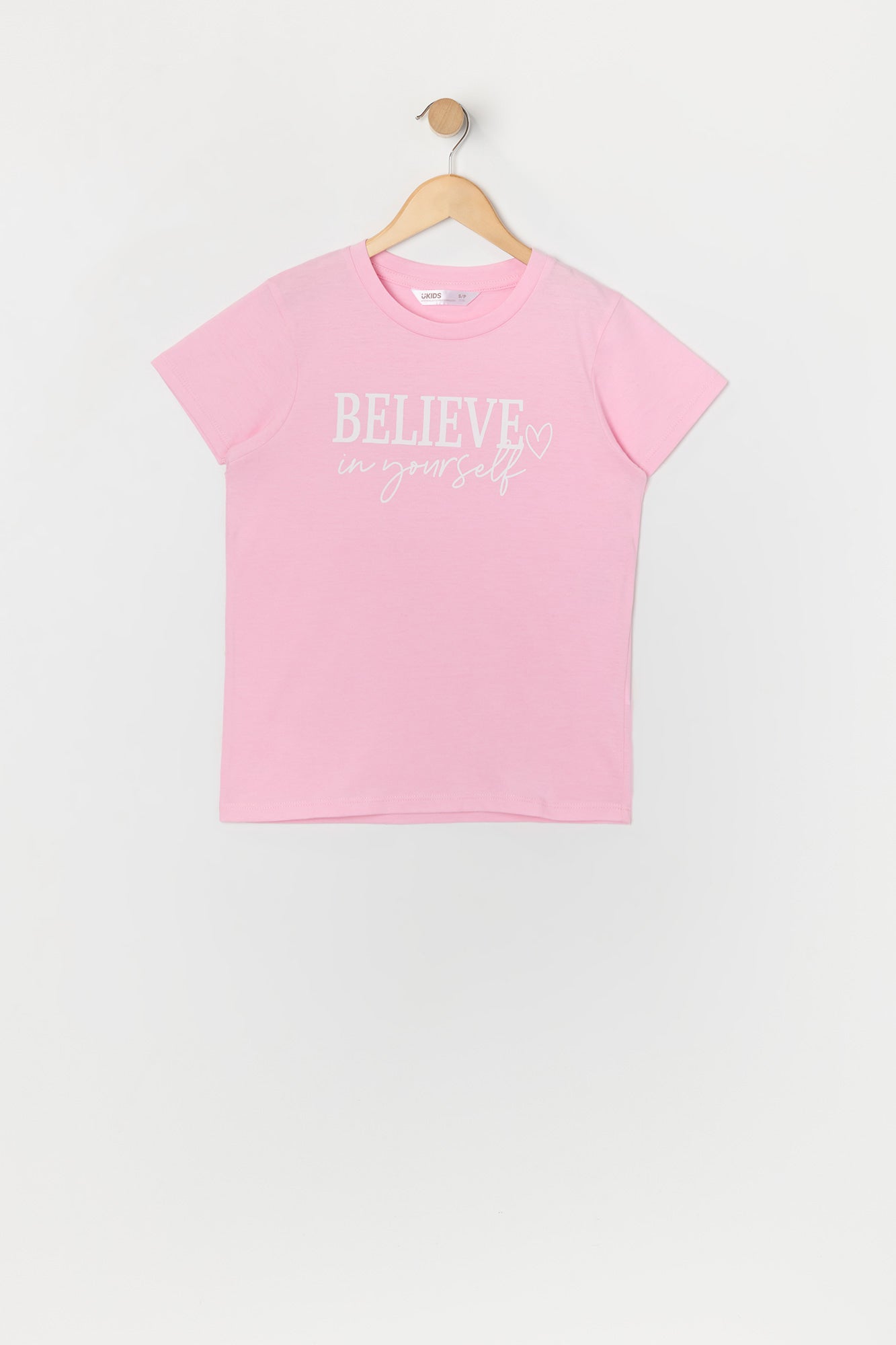 T-shirt rose à imprimé Believe Yourself pour fille