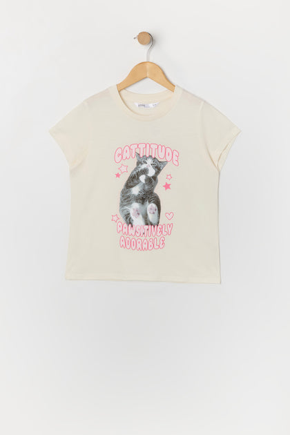 T-shirt à imprimé Cattitude pour fille