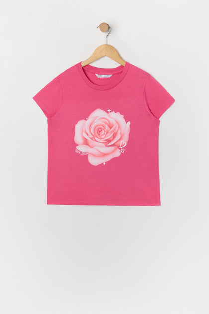 Girls Pink Flower Graphic T-Shirt