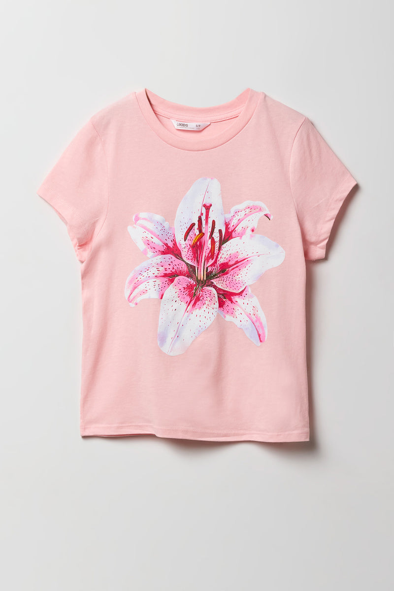 T-shirt à imprimé White & Pink Flower pour filles