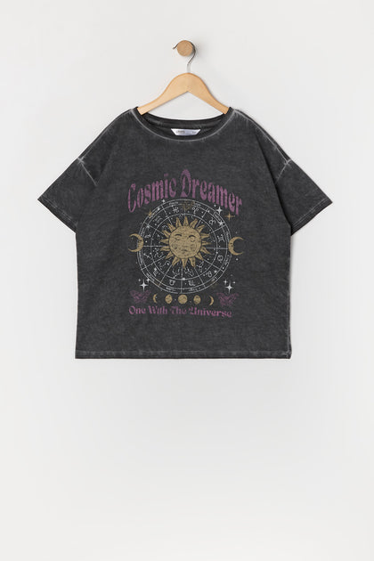 T-shirt surdimensionné délavé à imprimé Cosmic Dreamer pour fille