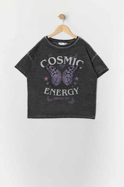 T-shirt surdimensionné délavé à imprimé Cosmic Energy pour fille