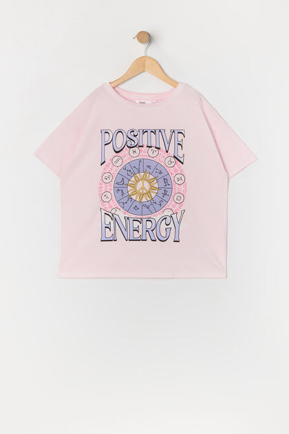 T-shirt surdimensionné délavé à imprimé Positive Energy pour fille