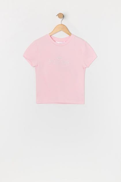 T-shirt à imprimé Princesse avec pierres du Rhin pour fille