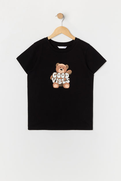 T-shirt à imprimé Good Vibes Teddy pour fille
