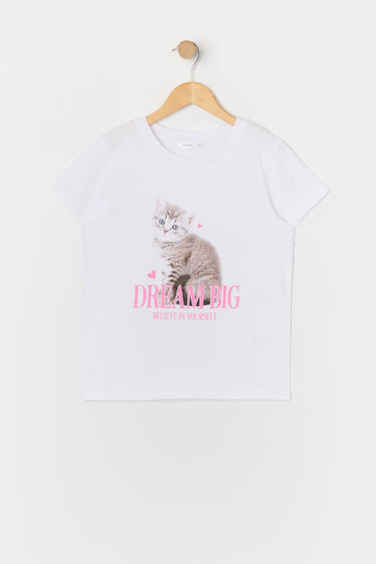 T-shirt à imprimé Dream Big Kitty pour fille