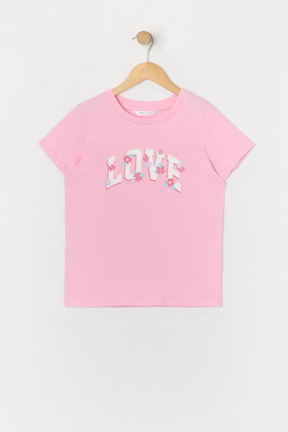 Girls Floral Love Graphic T-Shirt