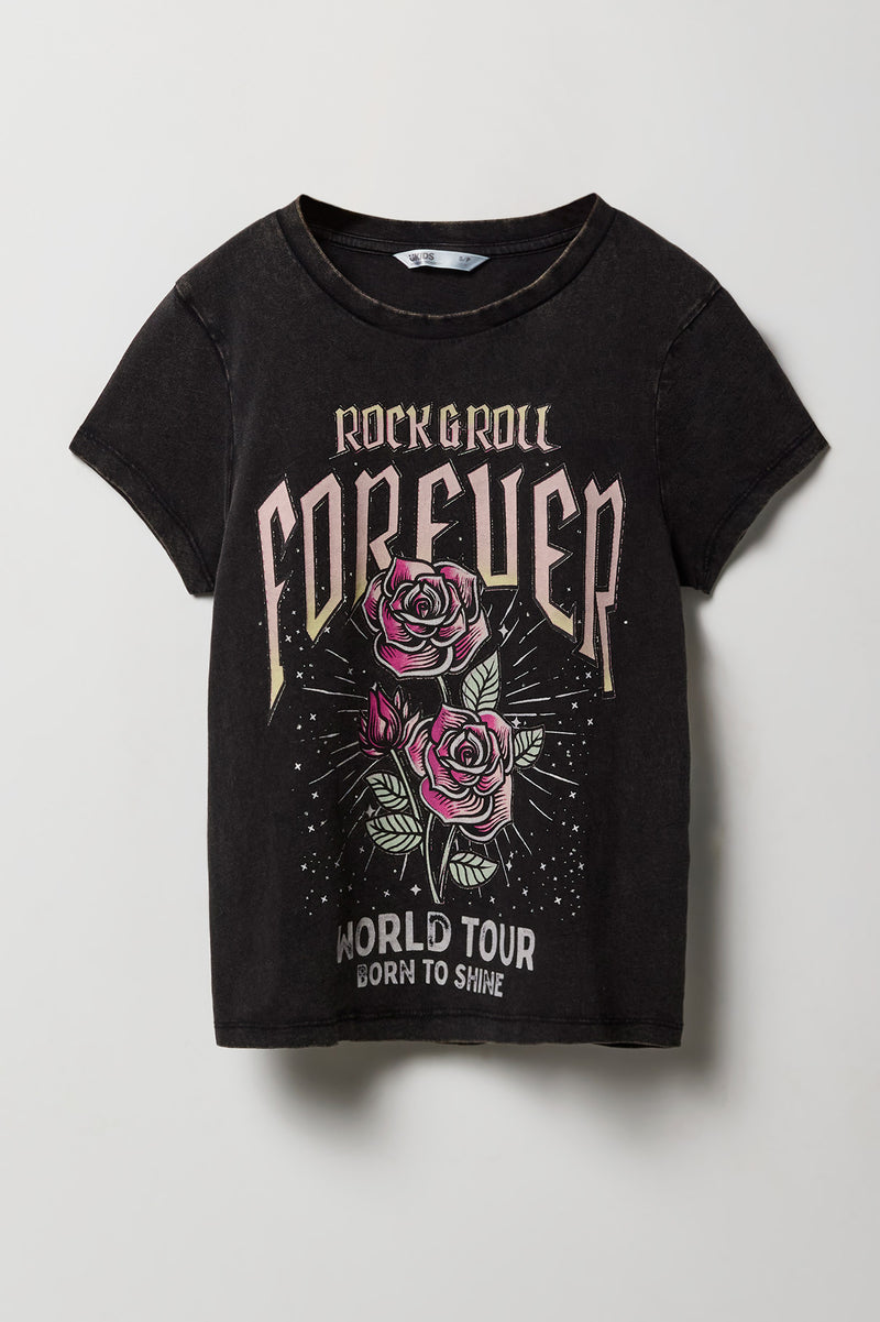 T-shirt lavé à imprimé Rock & Roll pour filles