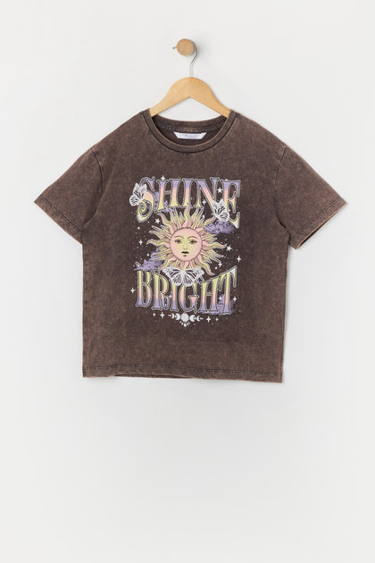 T-shirt délavé à imprimé Shine Bright pour fille