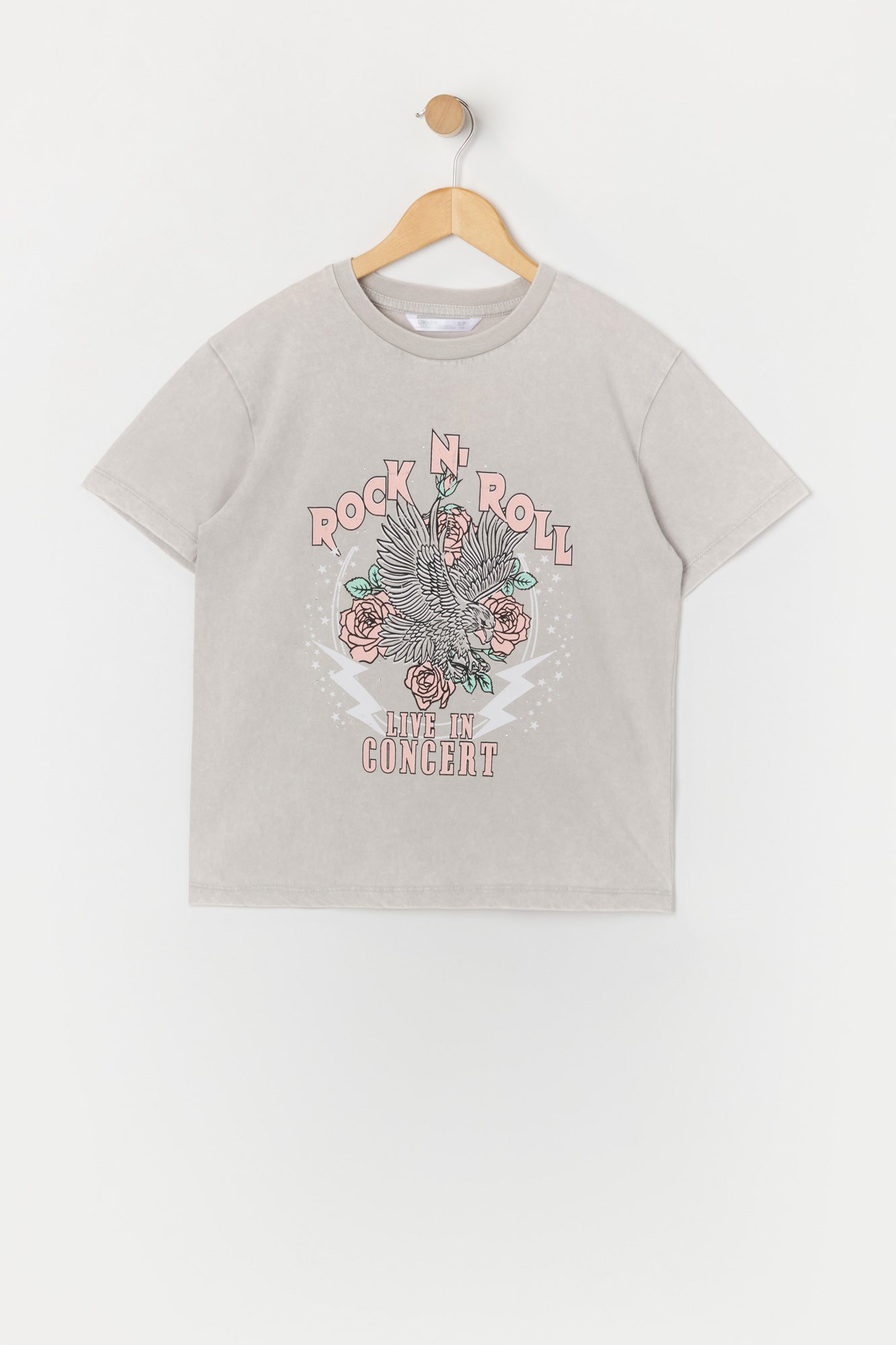 T-shirt délavé à imprimé Rock n Roll Concert pour fille