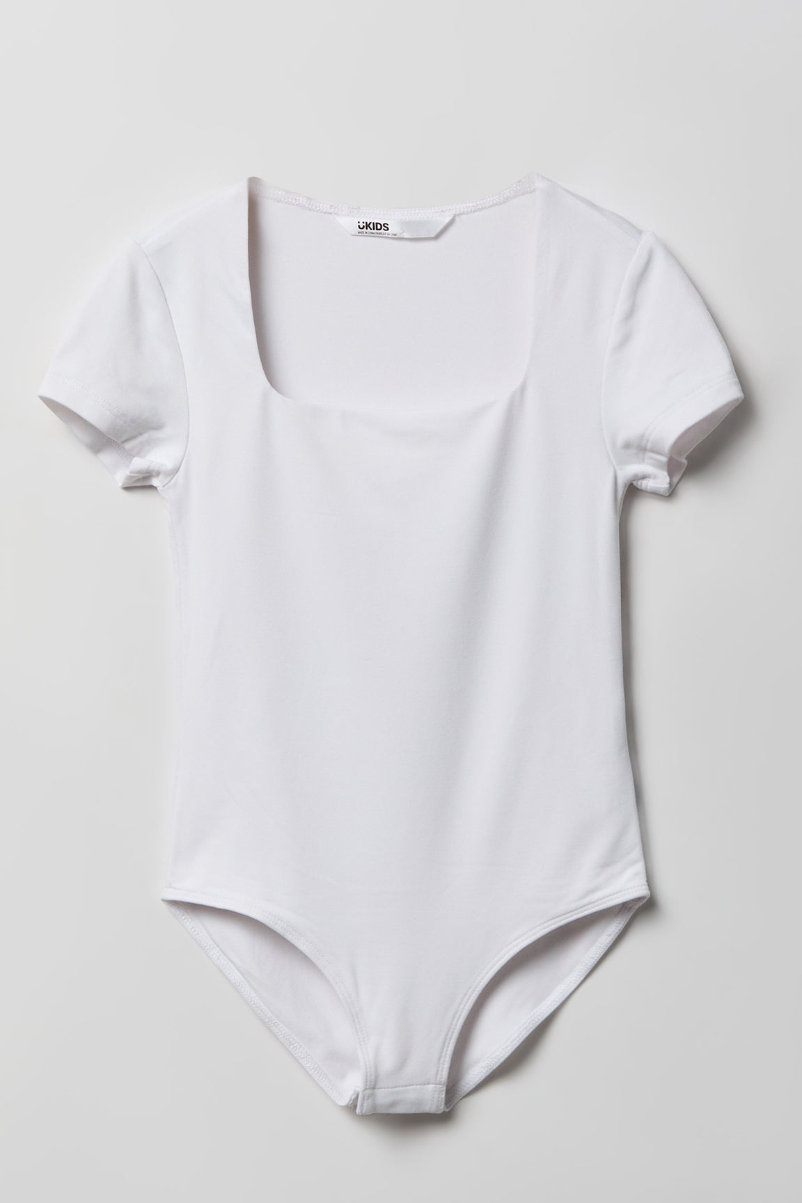 Girls Contour Square Neckline Bodysuit - White
