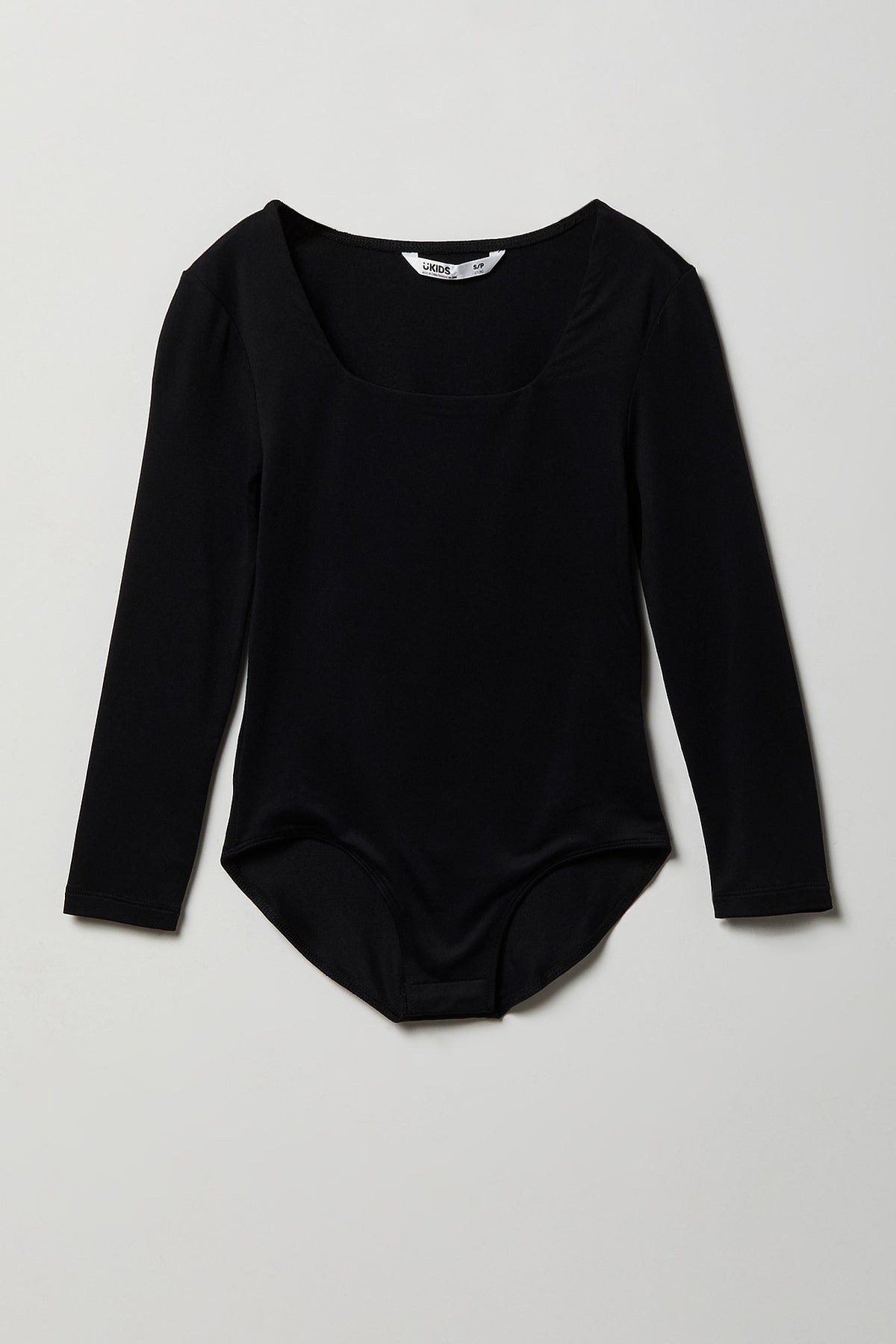 Girls Contour Square Neck Long Sleeve Bodysuit. - Black