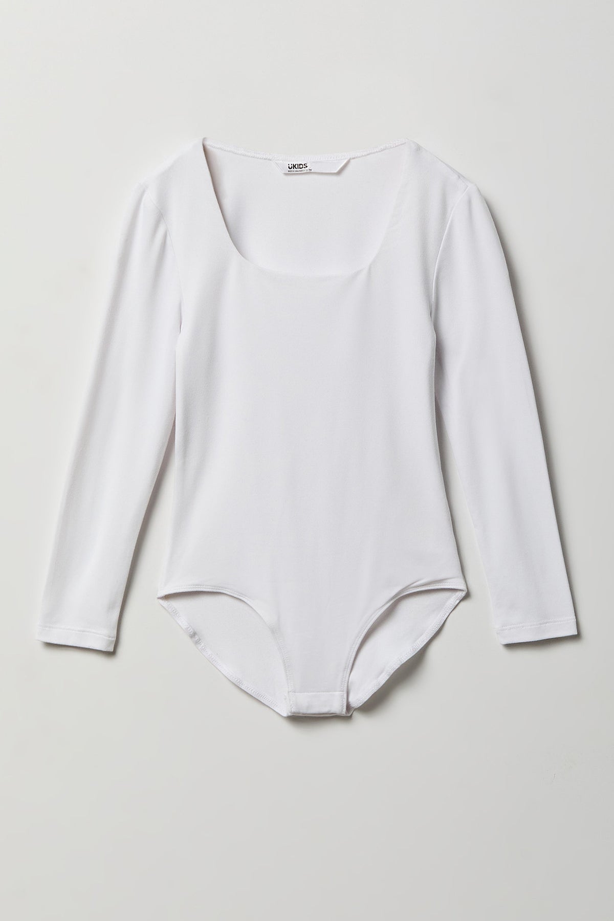 Girls Contour Square Neck Long Sleeve Bodysuit. - White