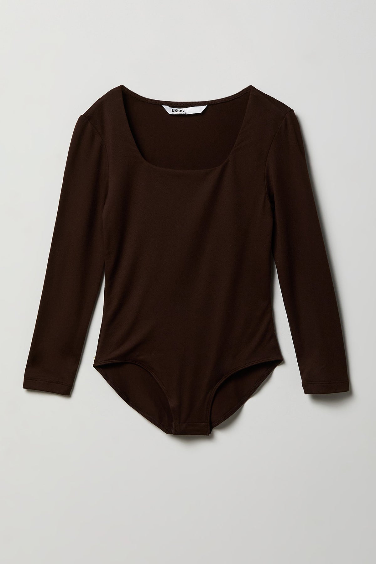 Girls Contour Square Neck Long Sleeve Bodysuit. - Brown