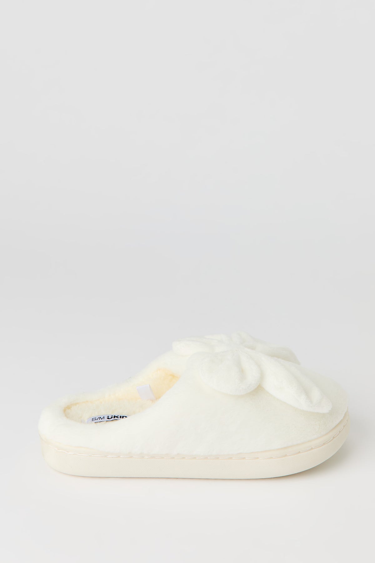 Alt View 2. Girls 3D Bow Faux Fur Slipper - Ivory