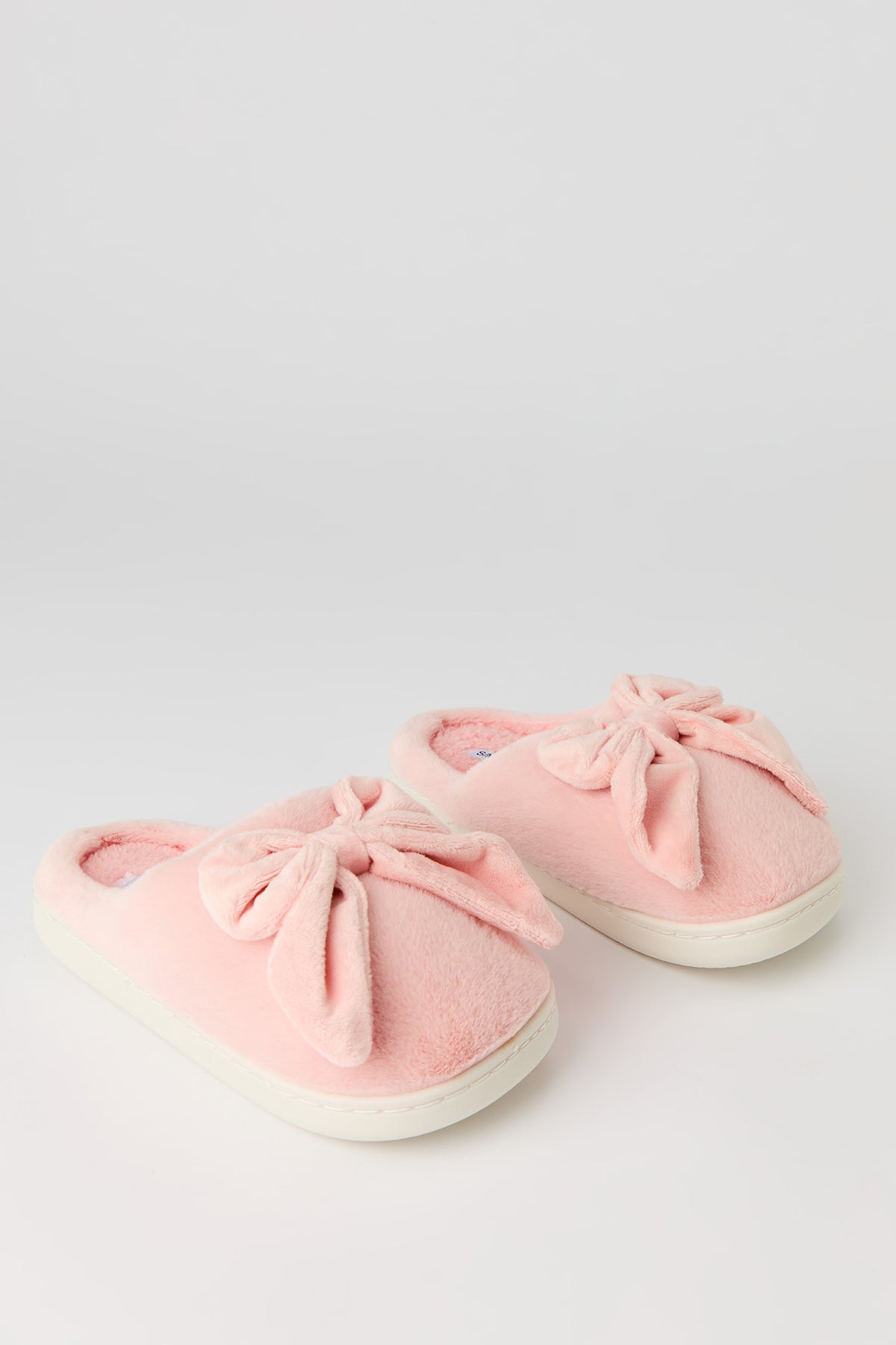 Girls 3D Bow Faux Fur Slipper - Light Pink