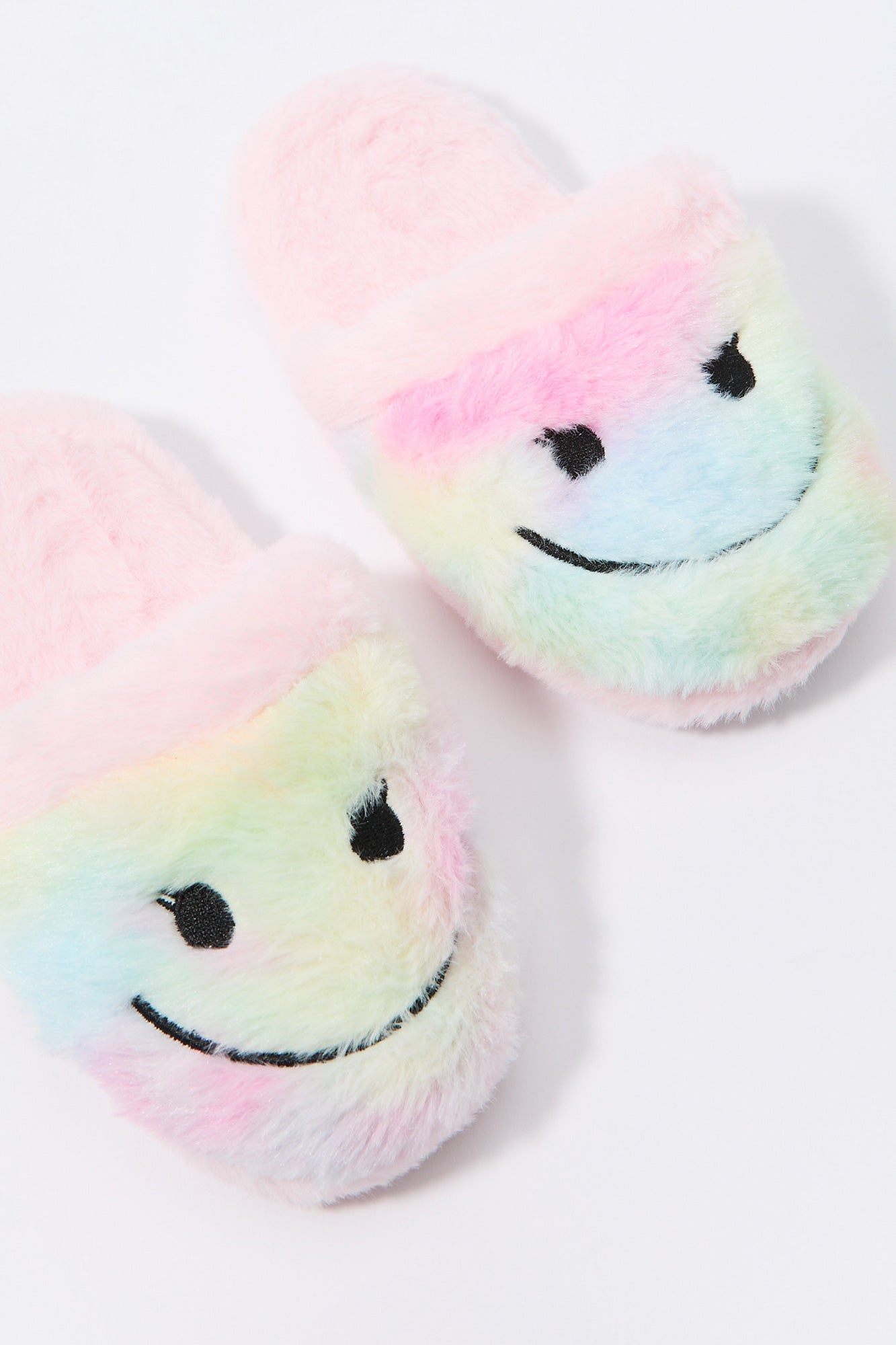 Pantoufles-chaussettes en pelluche Ã  imprimÃ© Smiley arc-en-ciel pour fille