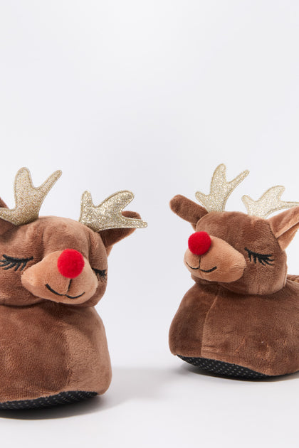 Girls 3D Reindeer Slippers