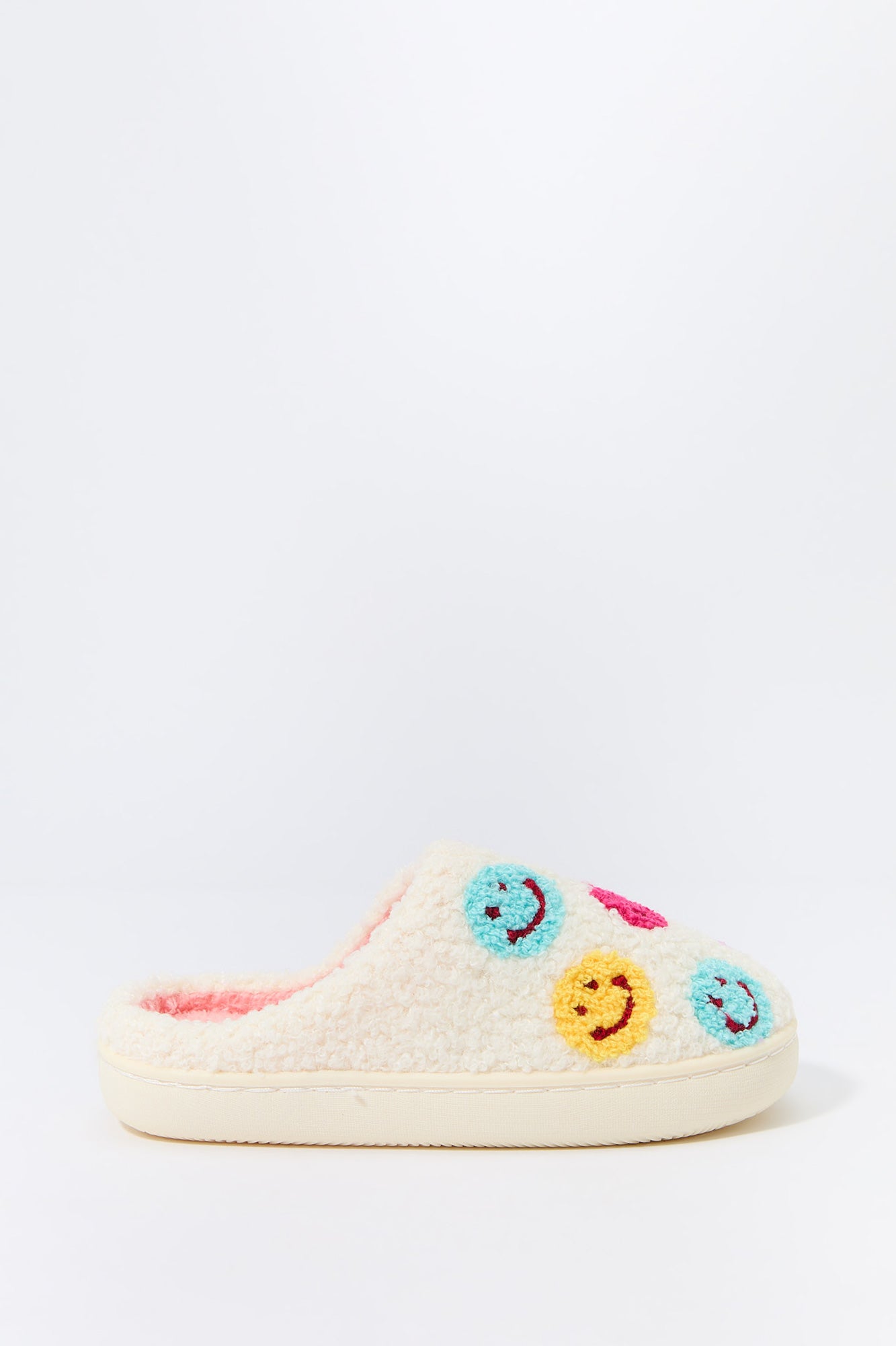 Girls Smiley Faces Faux-Fur Slipper