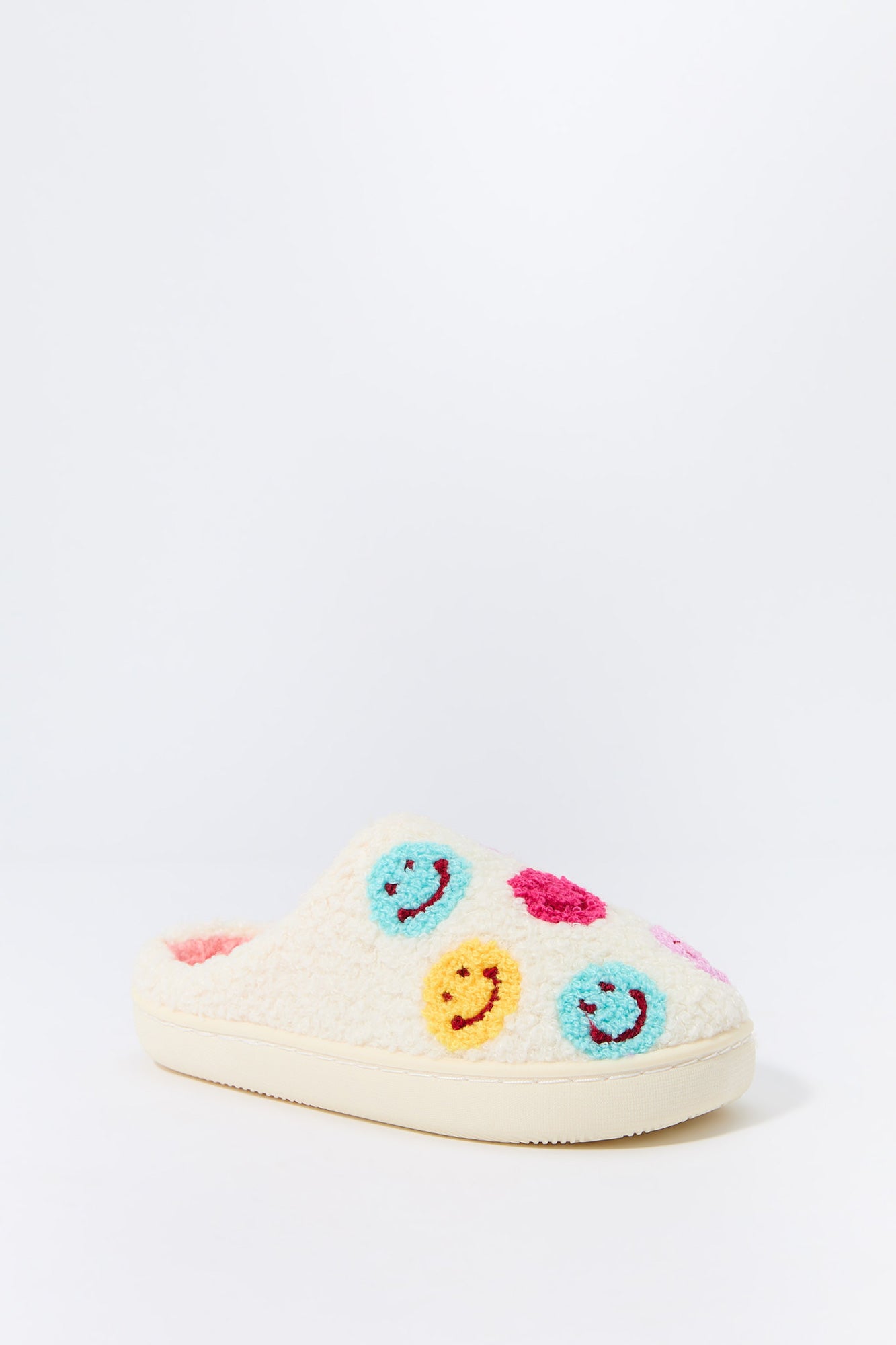 Girls Smiley Faces Faux-Fur Slipper