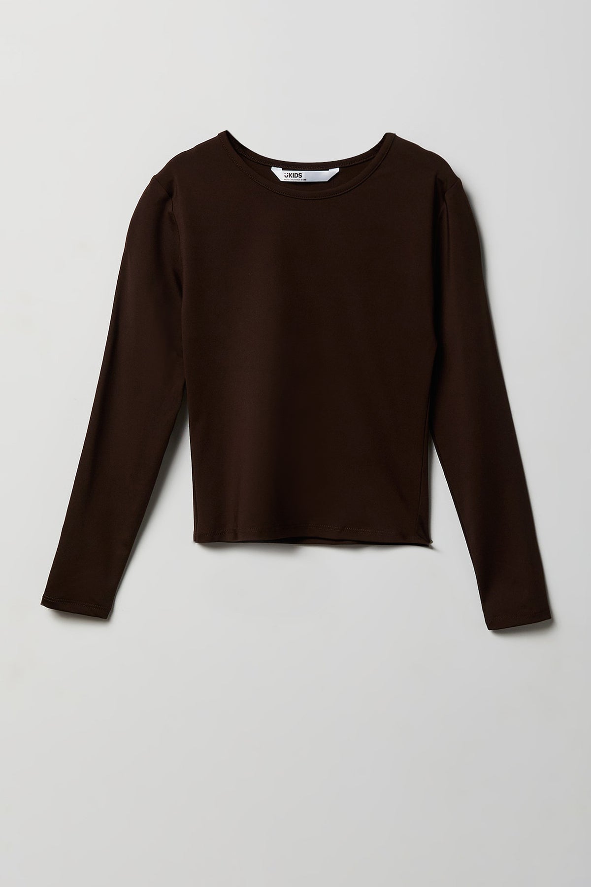 Girls Ribbed Long Sleeve Top - Brown