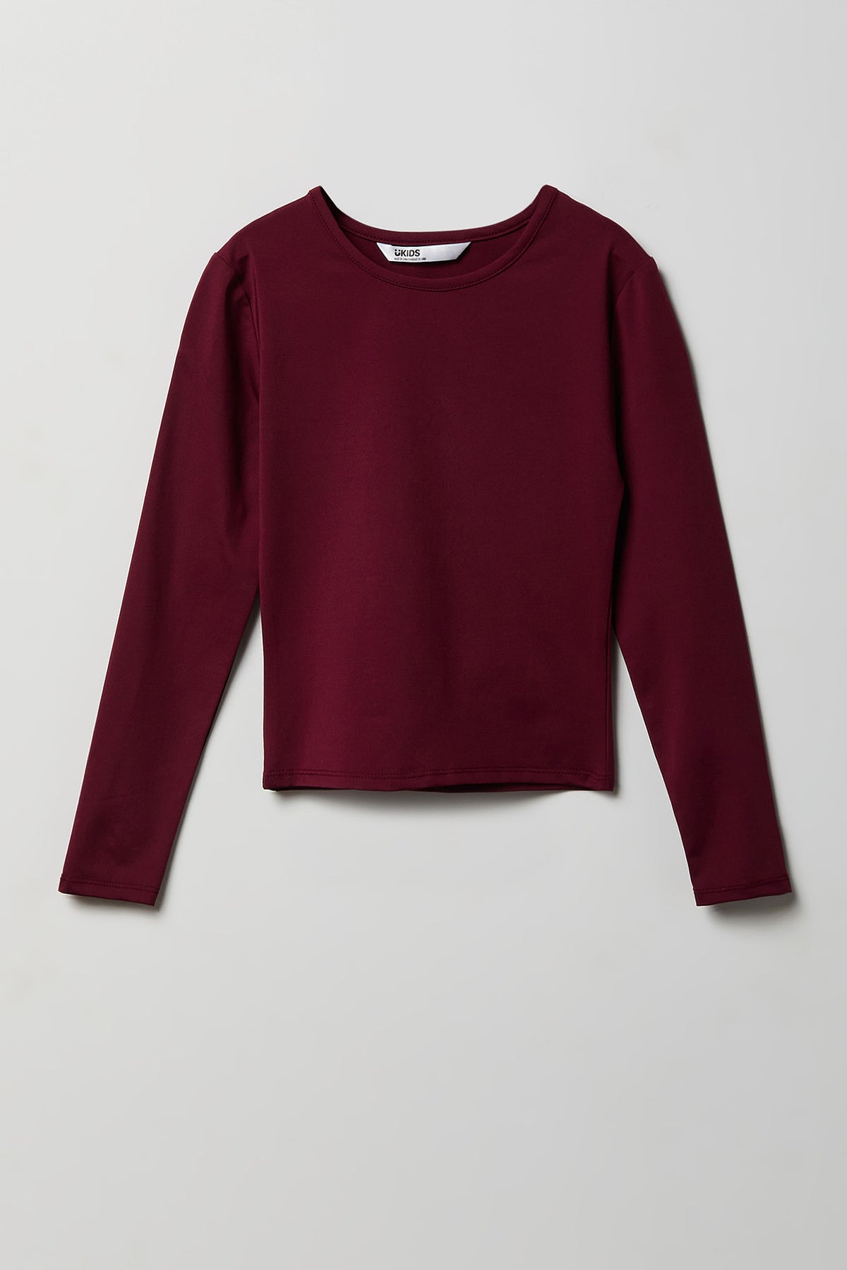 Girls Ribbed Long Sleeve Top - Burgundy