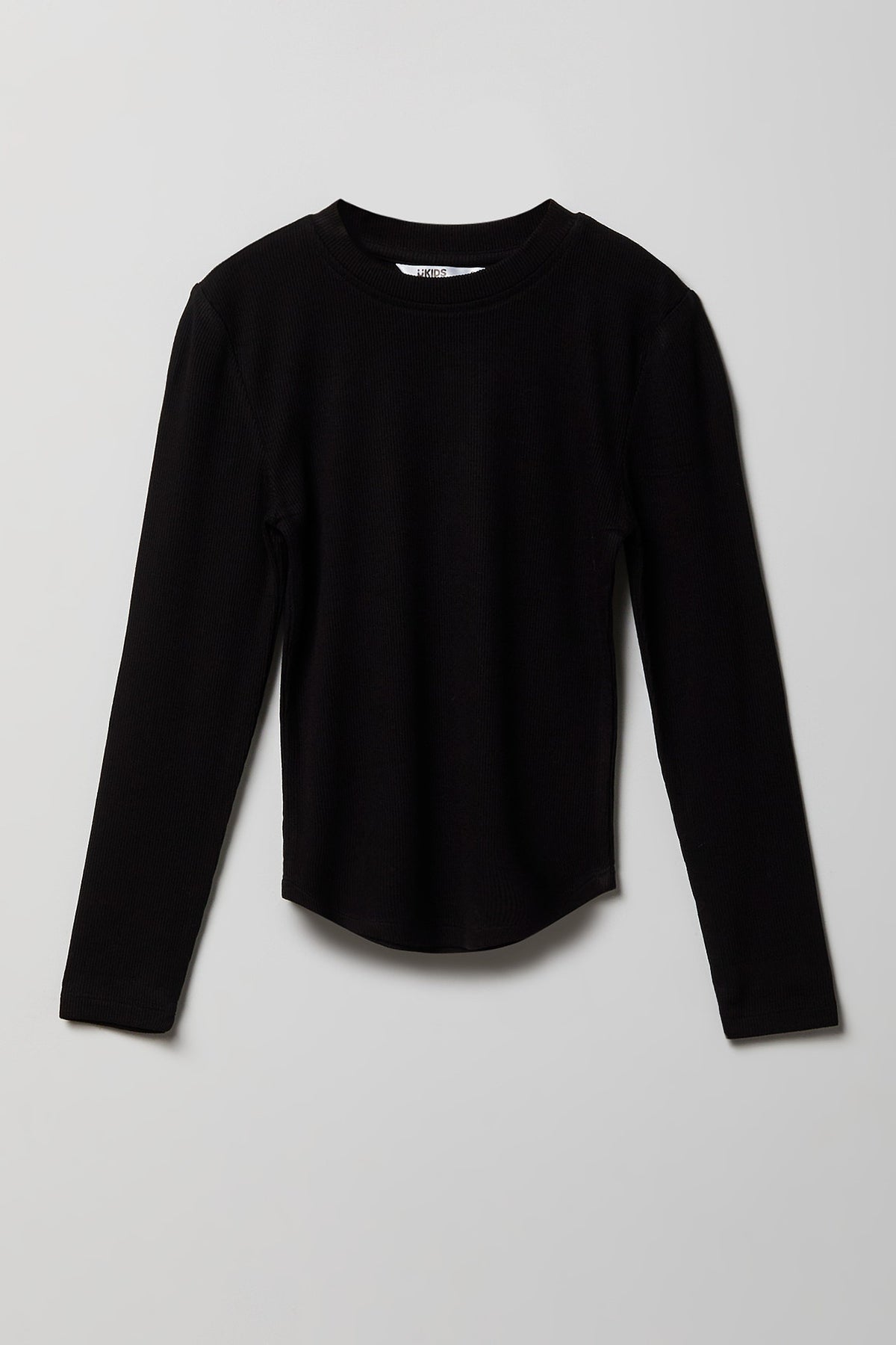 Girls Ribbed Long Sleeve Top - Black