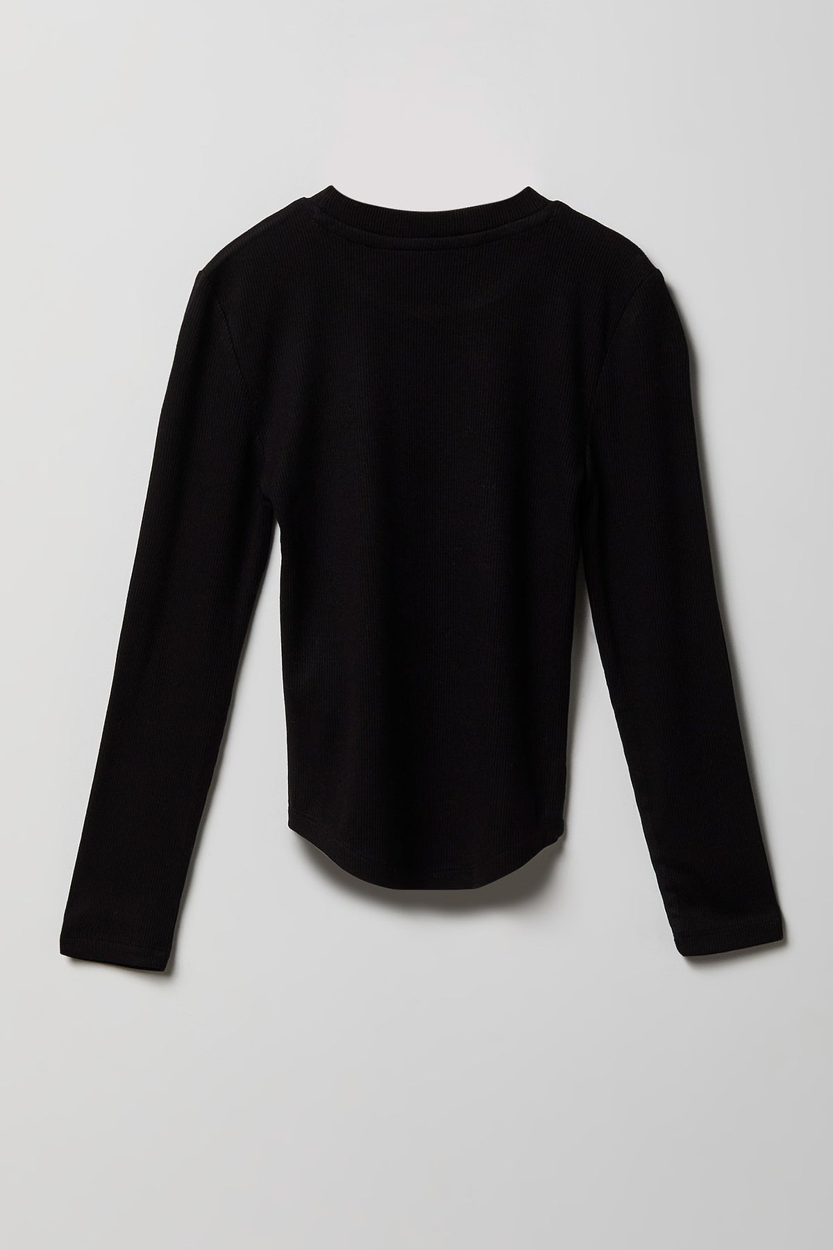 Alt View 2. Girls Ribbed Long Sleeve Top - Black
