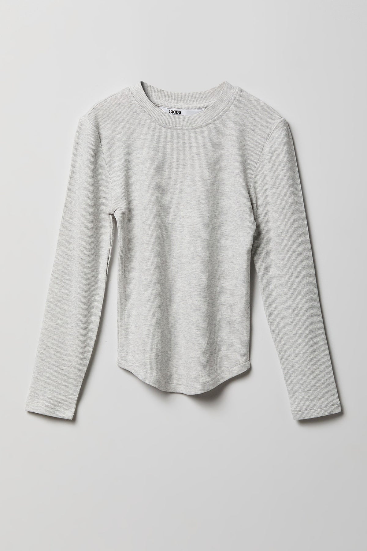 Girls Ribbed Long Sleeve Top - Heather Grey