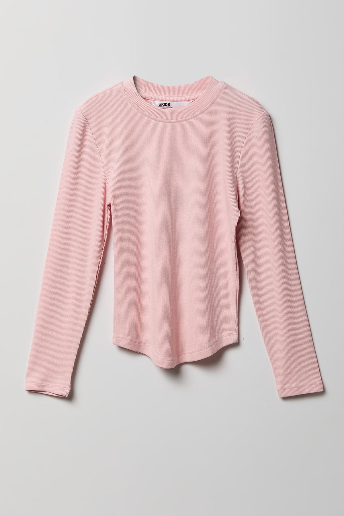 Girls Ribbed Long Sleeve Top - Pink