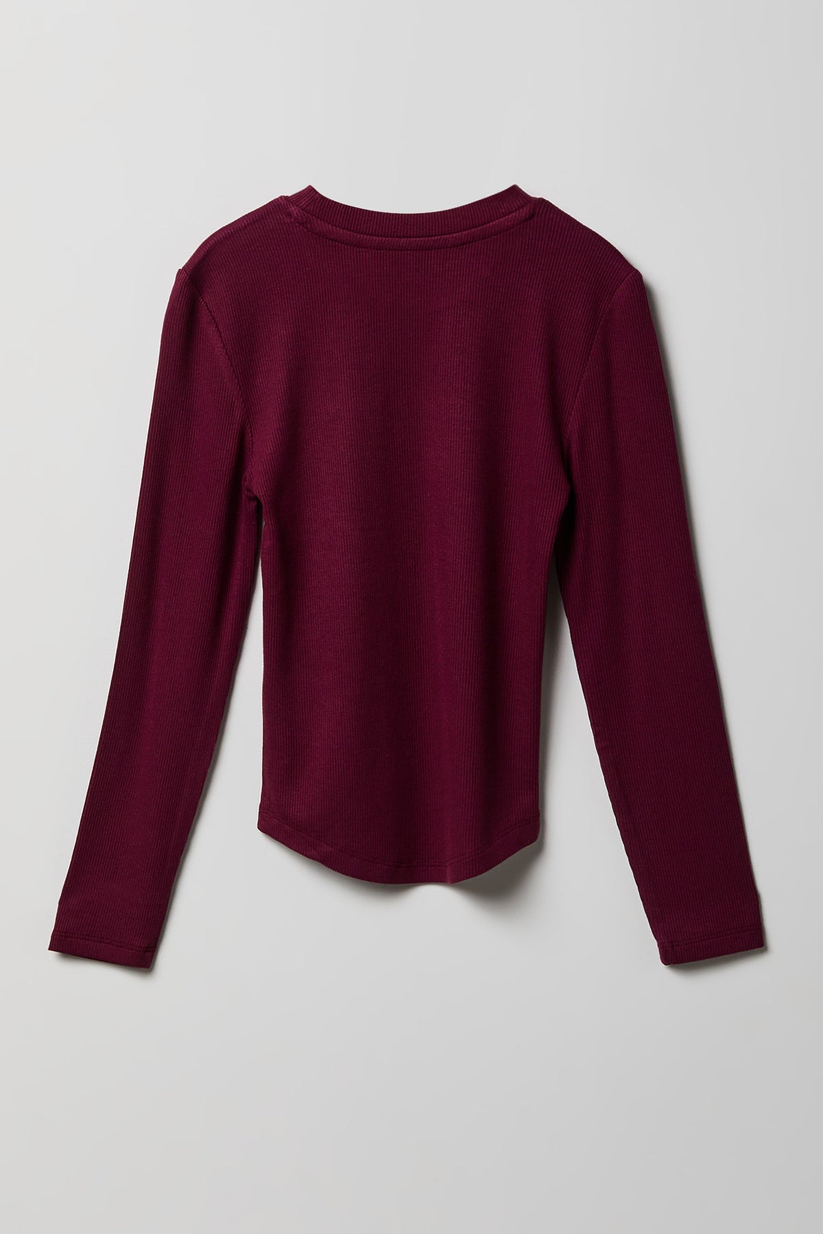 Alt View 2. Girls Ribbed Long Sleeve Top - Burgundy
