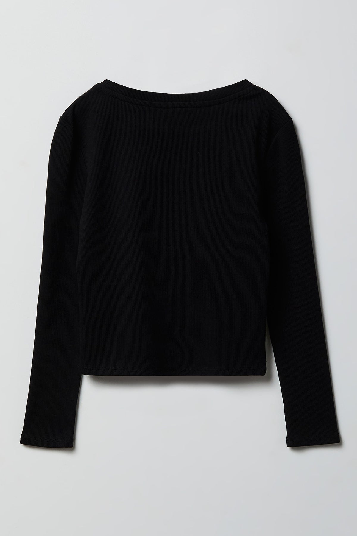 Alt View 2. Girls Ribbed Rhinestone Long Sleeve Top - Black