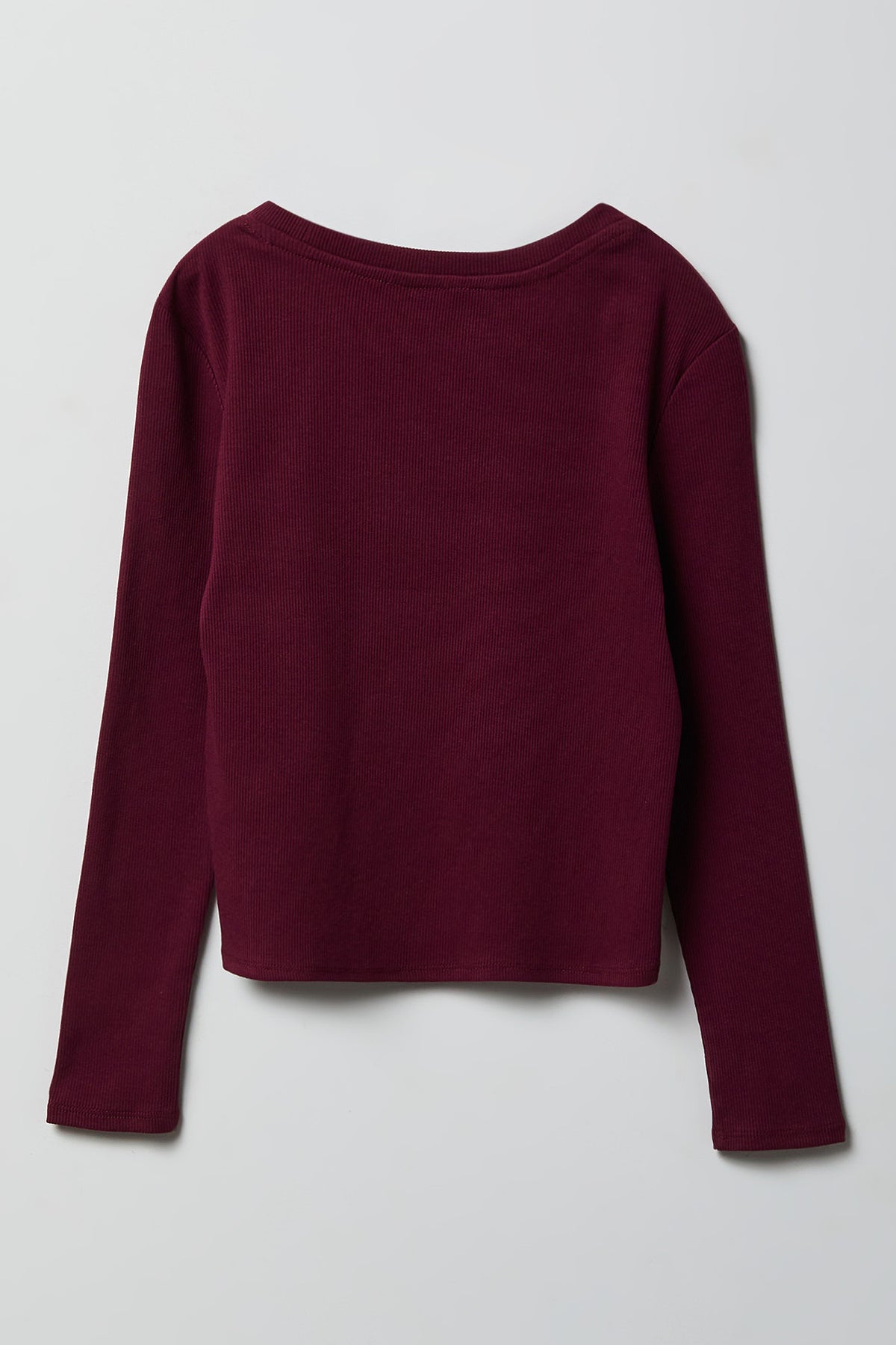 Alt View 2. Girls Ribbed Rhinestone Long Sleeve Top - Burgundy