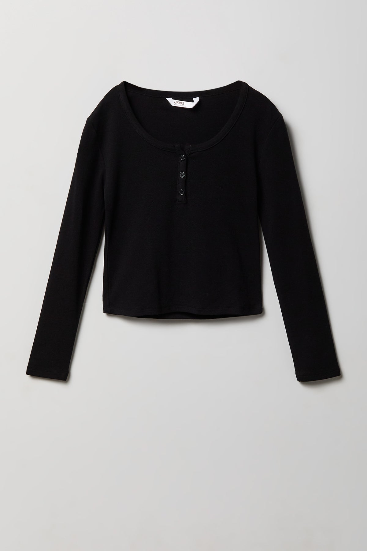 Girls Ribbed Long Sleeve Henley Top - Black