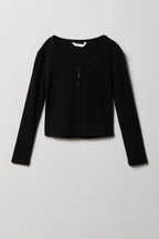 Girls Ribbed Long Sleeve Henley Top