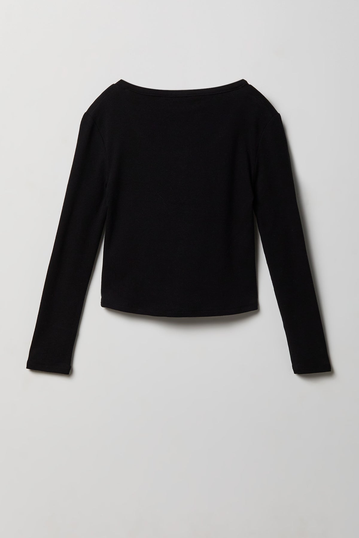 Alt View 2. Girls Ribbed Long Sleeve Henley Top - Black