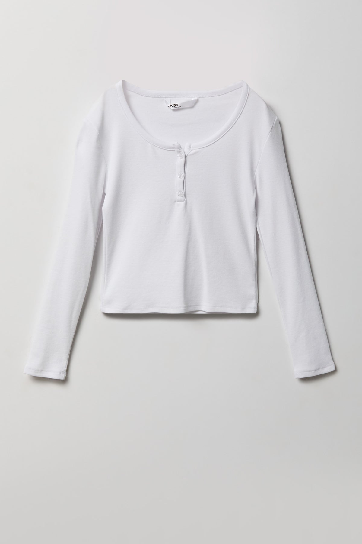 Girls Ribbed Long Sleeve Henley Top - White