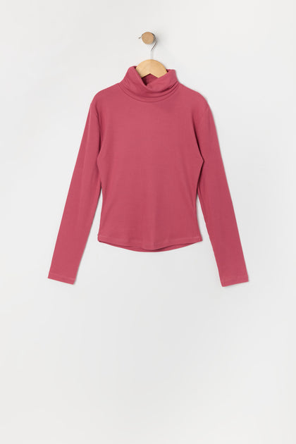 Girls Ribbed Turtleneck Long Sleeve Top