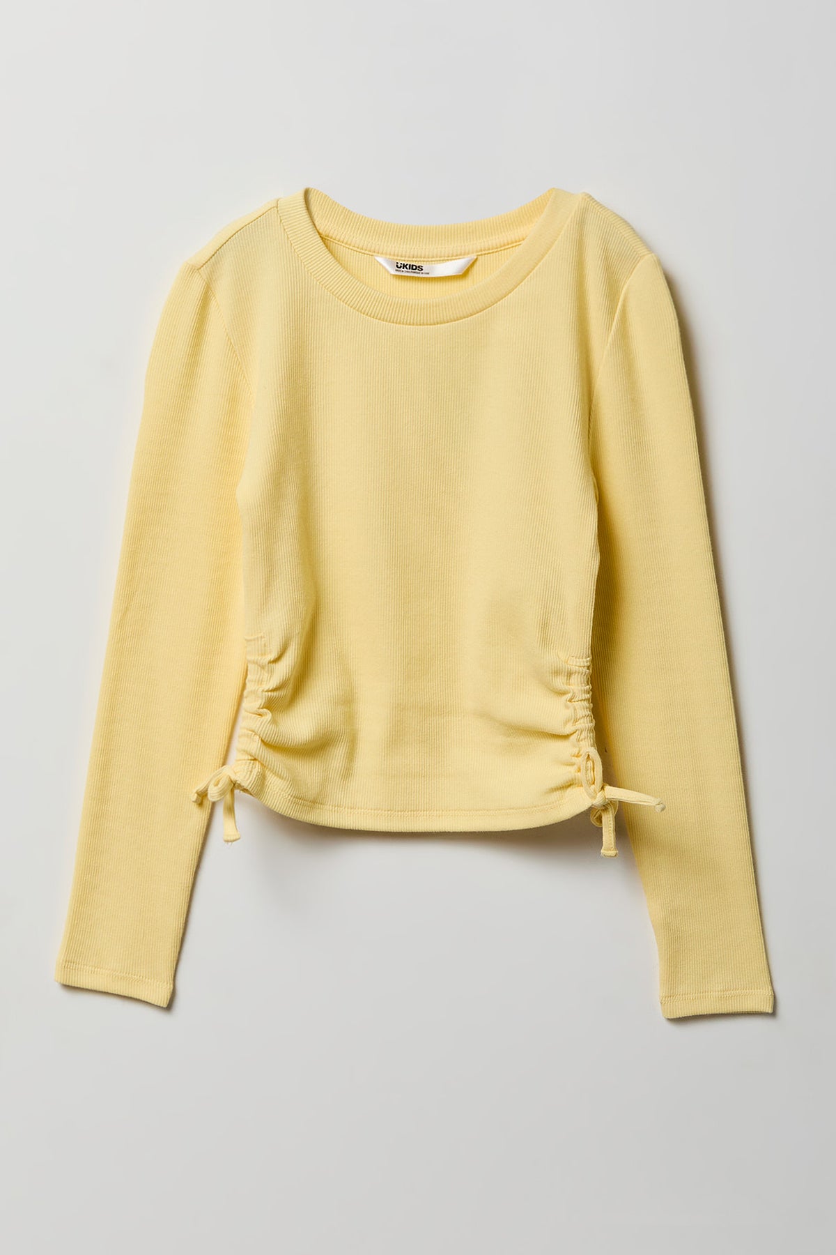 Girls Ribbed Side Cinched Top - Yellow