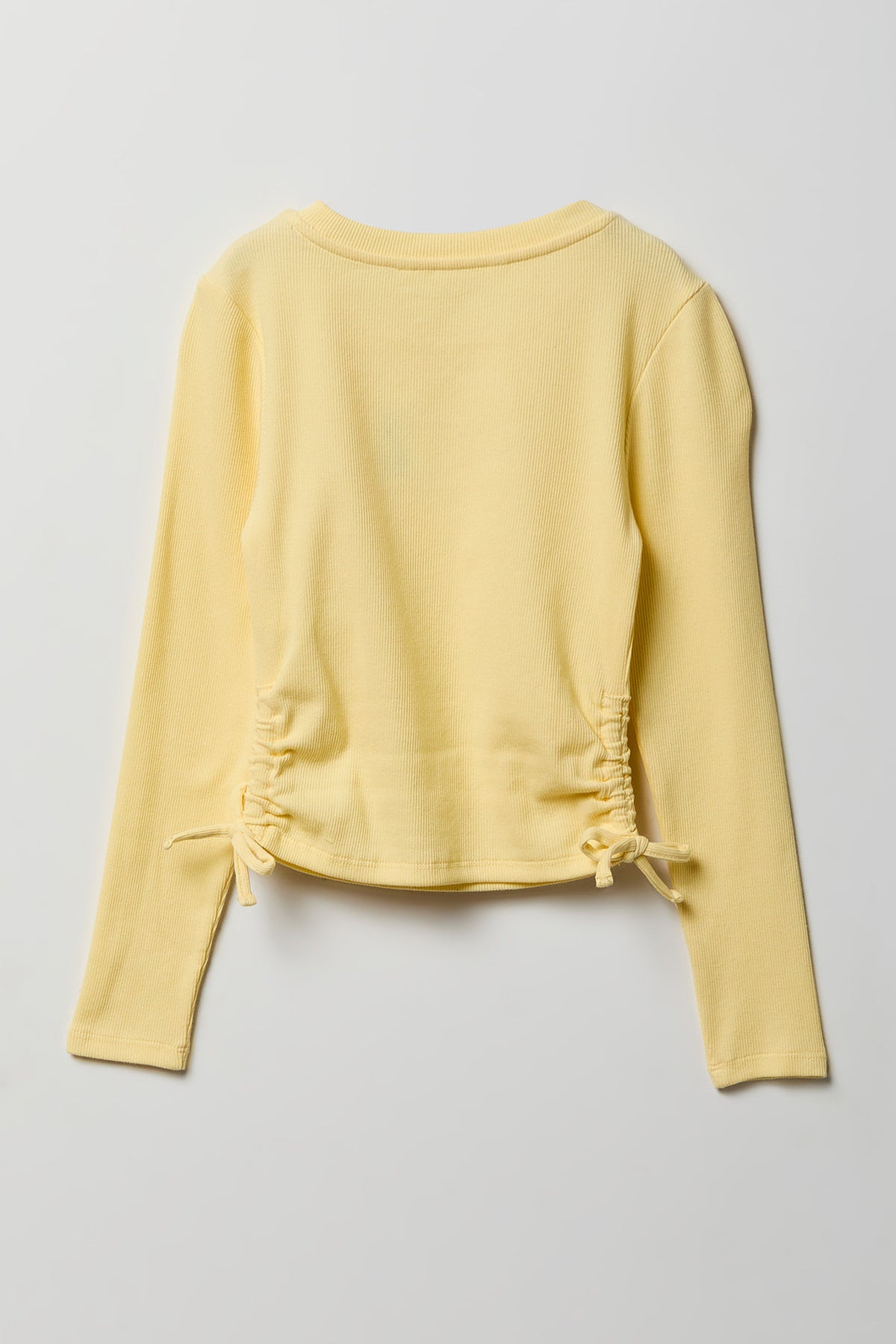 Alt View 2. Girls Ribbed Side Cinched Top - Yellow