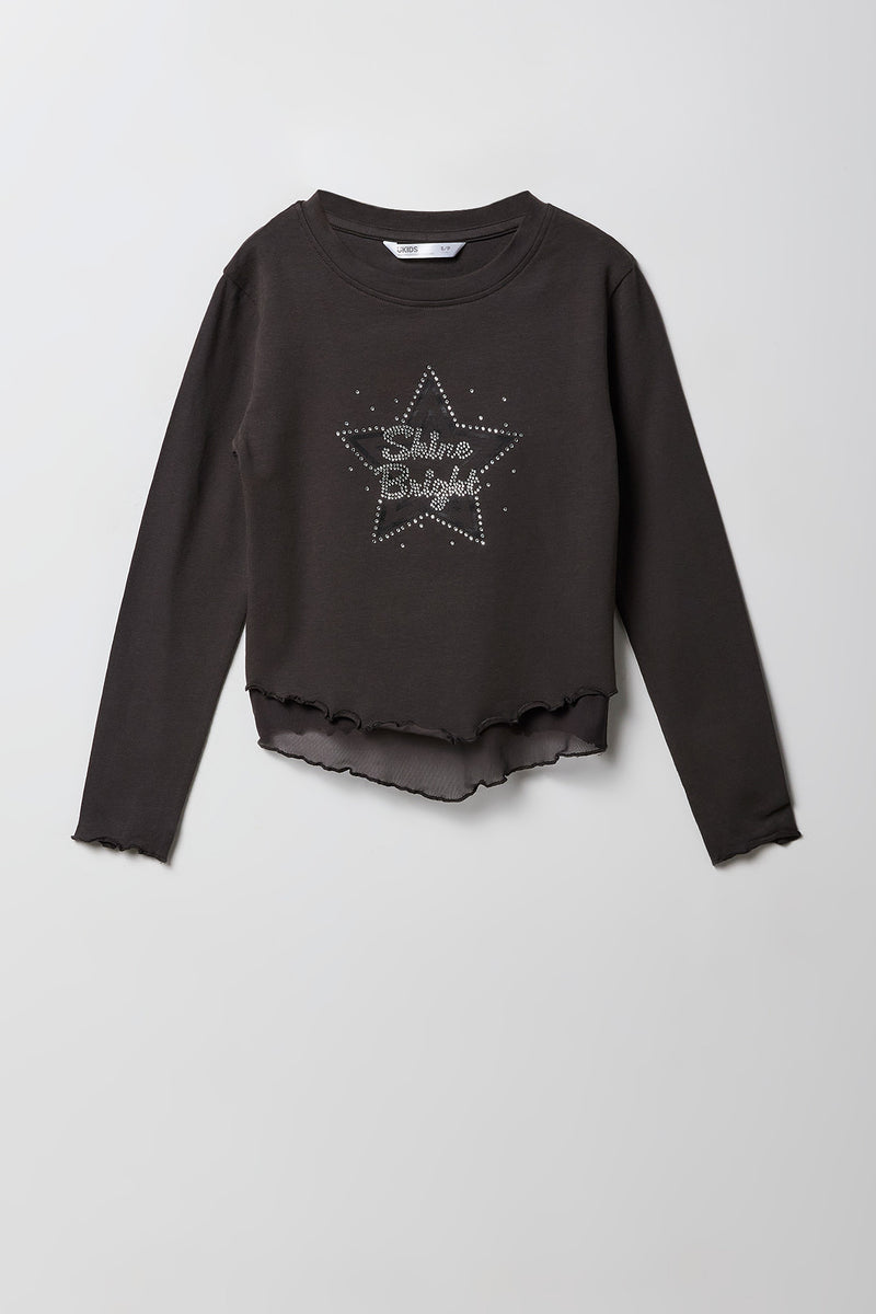 Girls Rhinestone Layered Long Sleeve Top