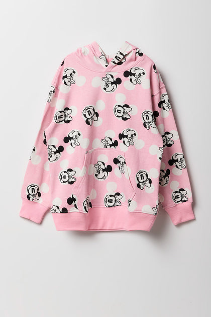 Girls Minnie Mouse Print Fleece Hoodie