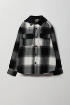 Boys Plaid Flannel Hooded Button-Up Top