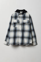 Boys Plaid Flannel Hooded Button-Up Top