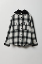 Boys Plaid Flannel Hooded Button-Up Top
